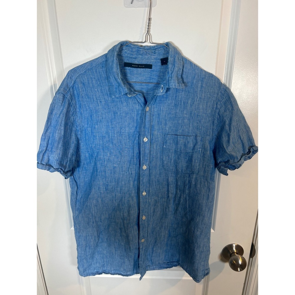 Perry Ellis Mens Button Down Shirt Striped Blue Size M